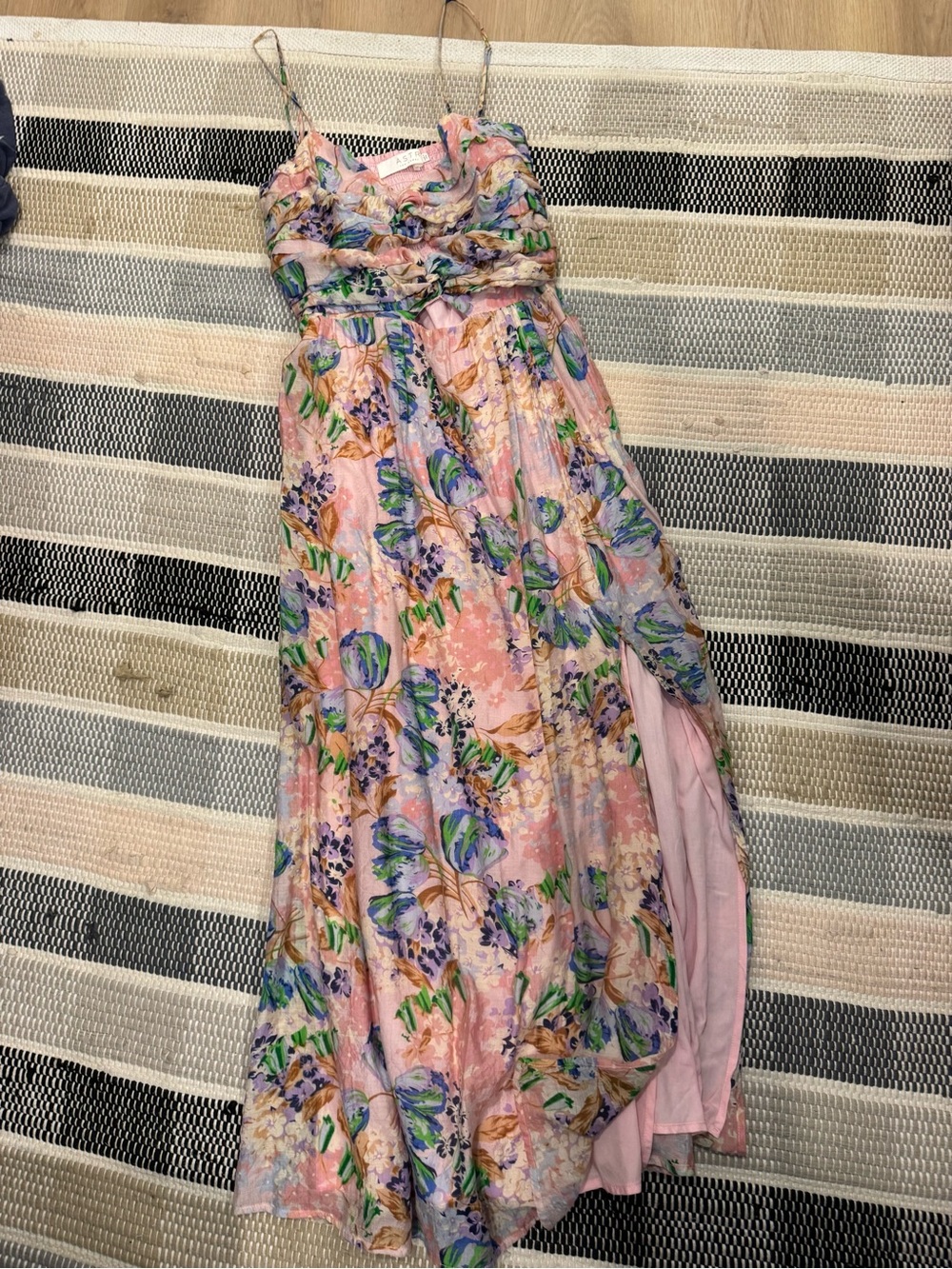 Astr Pink Floral Tiered Maxi Dress with Blue & Green Accents